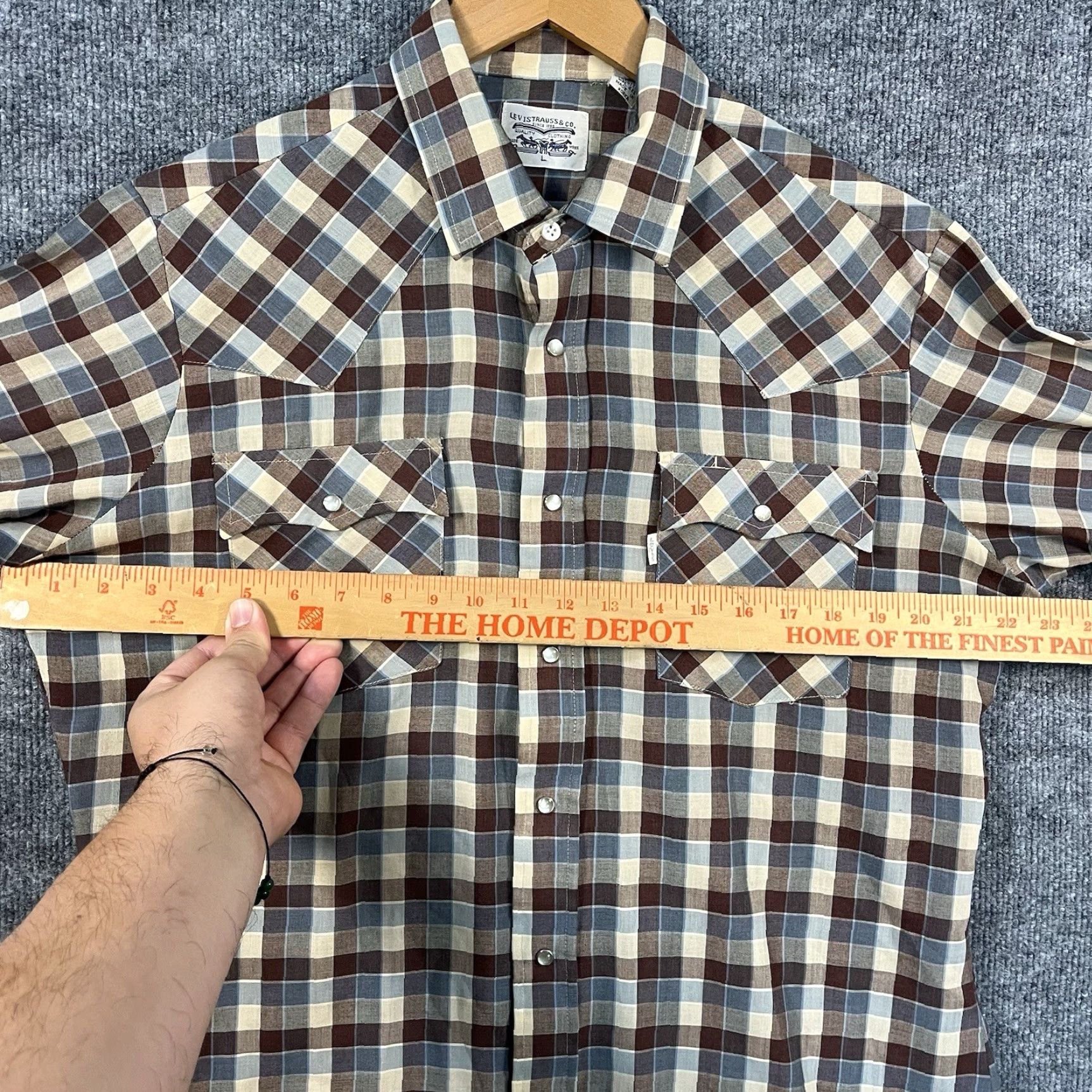 Levi's VINTAGE Levi's Western Shirt Mens Large Brown Plaid Pearl Snap Cowboy 80s Size US L / EU 52-54 / 3 - 5 Thumbnail