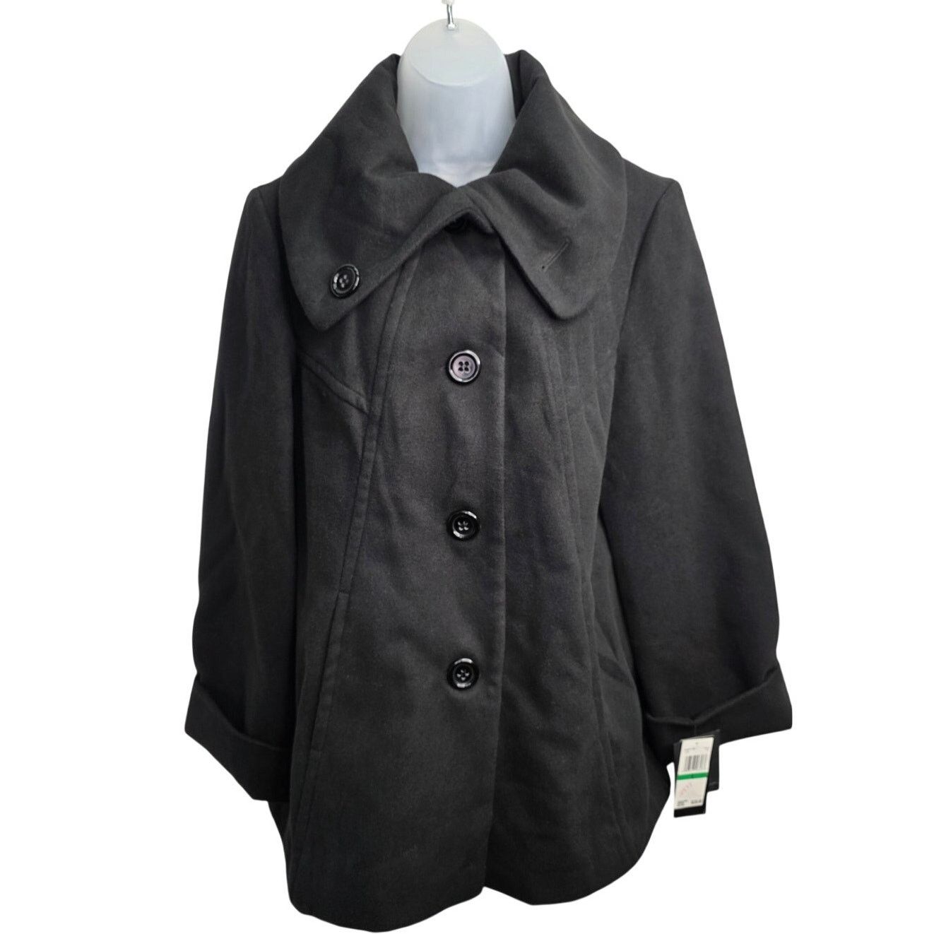 1 Madison Womens Black Peacoat Jacket Large Button Front Winter Coat Size L / US 10 / IT 46 - 1 Thumbnail