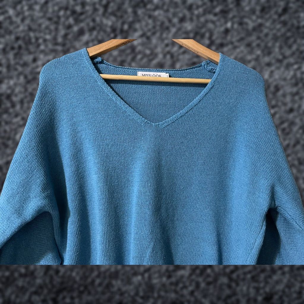 Vintage Miss Look Women's S Turquoise Cotton V-Neck Oversized Pullover Sweater Shirt/ Sweater? Size S / US 4 / IT 40 - 1 Thumbnail