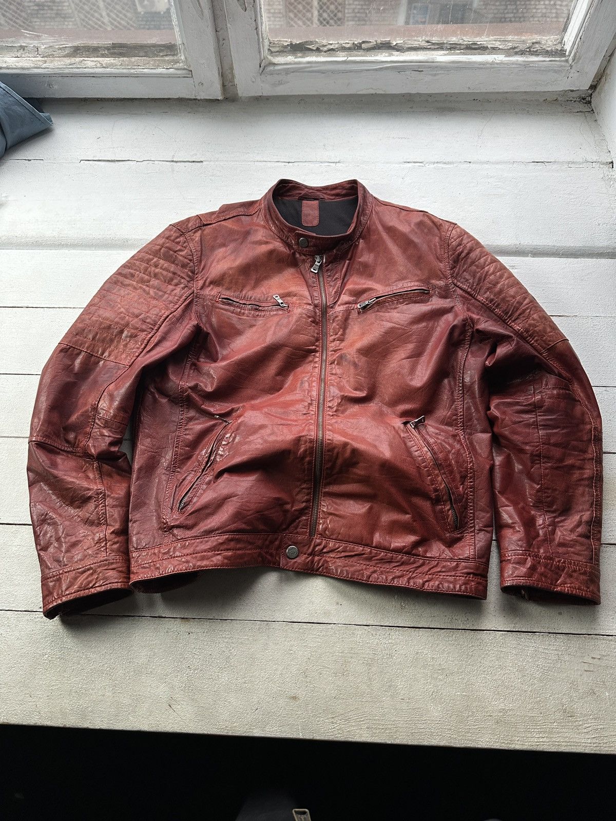 Gypsy 🚨VNTG LEATHER JACKET AVANT GARDE ASYMMETRICAL BROWN MOTO Size US XL / EU 56 / 4 - 1 Thumbnail