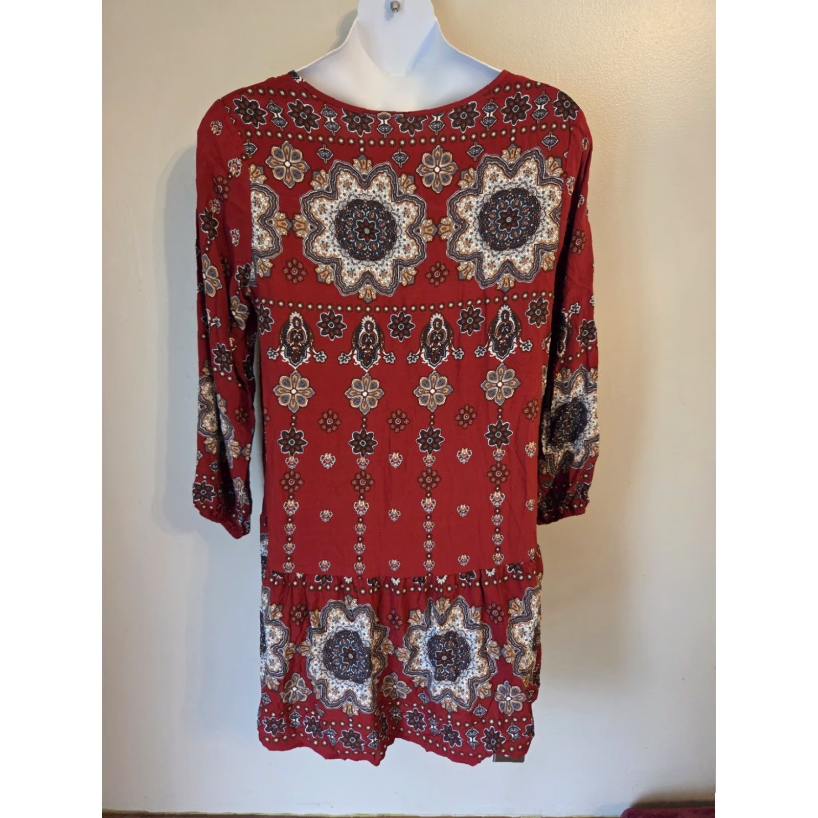 Shein VINTAGE SheIn Curve Red Floral Medallion Print Drop Waist Dress Hippie Boho 1XL Size XL / US 12-14 / IT 48-50 - 5 Thumbnail