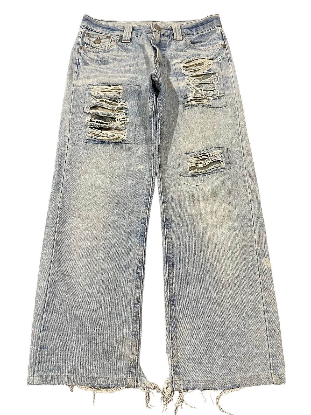 14th Addiction Vintage Japanese Brand Blue Wash Distressed Baggy Jeans Size US 31 - 1 Thumbnail