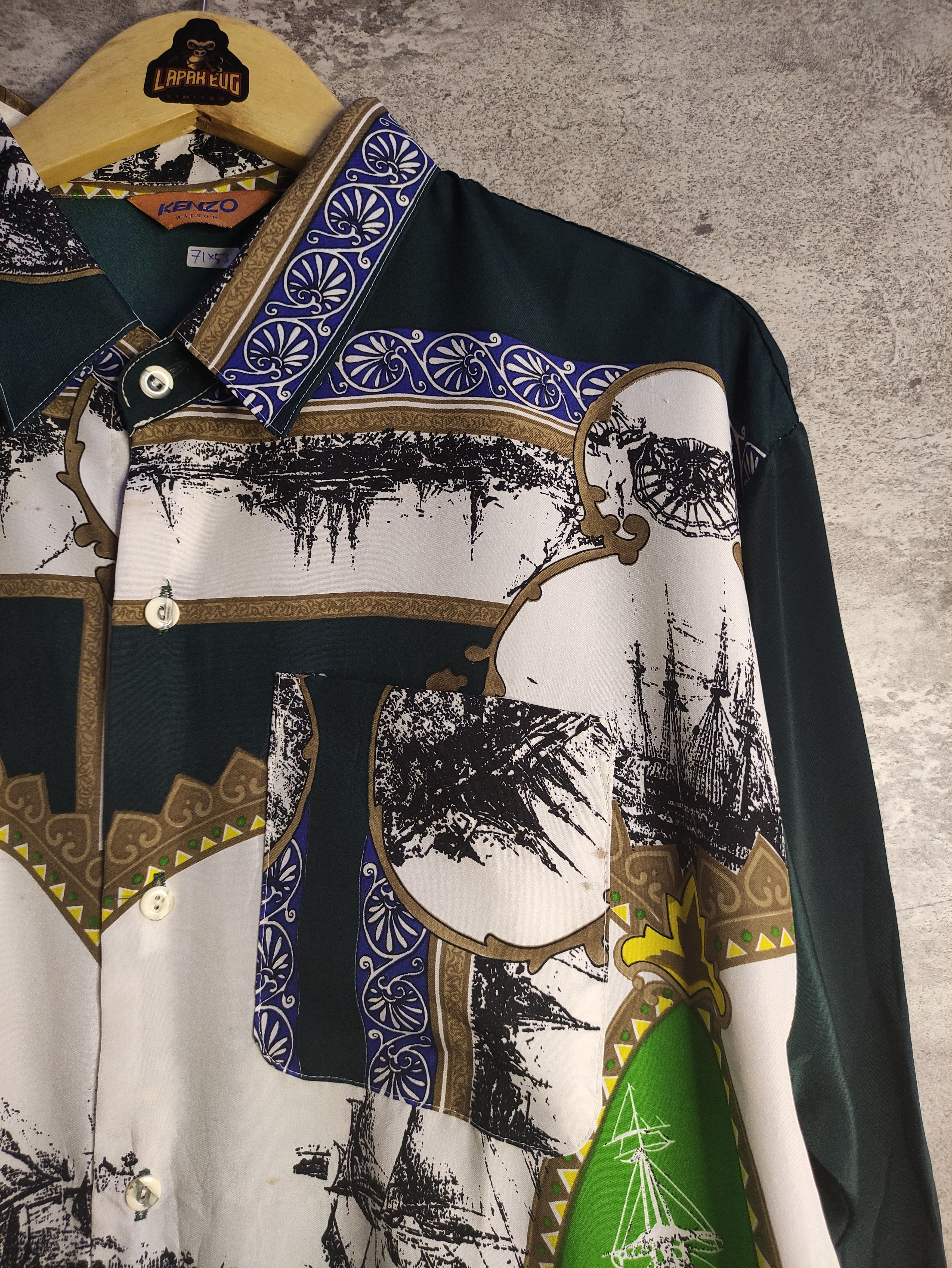 Kenzo × Vintage Vintage Luxury - Kenzo Phinisi Ship Silk Shirt Size US L / EU 52-54 / 3 - 3 Thumbnail
