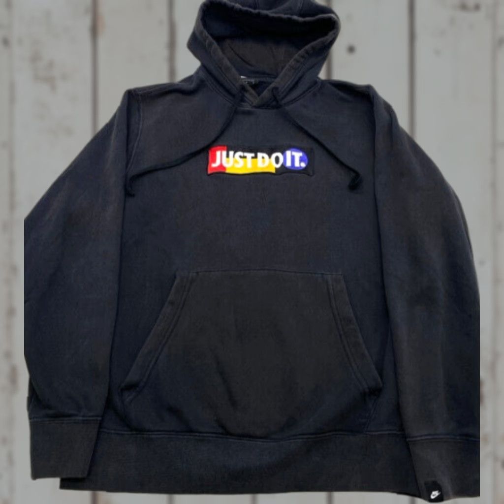 Nike Nike Hoodie Men's L Pullover CU4044 010 Embroidered Just Do It Black Orange Knit Cotton Polyester Pocket Hooded Mid 2010s Mens Size US L / EU 52-54 / 3 - 1 Thumbnail