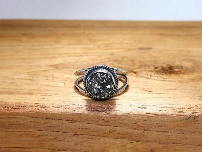 Handmade Handmade Pyrite Sterling Silver Ring: Designer Promise Ring Size ONE SIZE - 1 Thumbnail