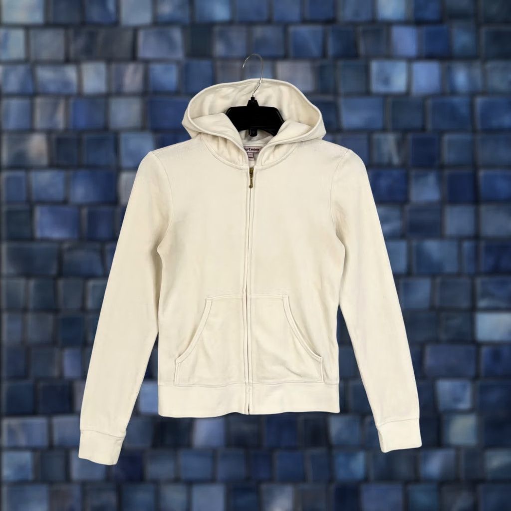 Juicy Couture Juicy Couture Hoodie Womens Small White Velour Full Zip Just Juicy Glitter Y2K Glit zy Logo Zip Pockets Size S / US 4 / IT 40 - 1 Thumbnail