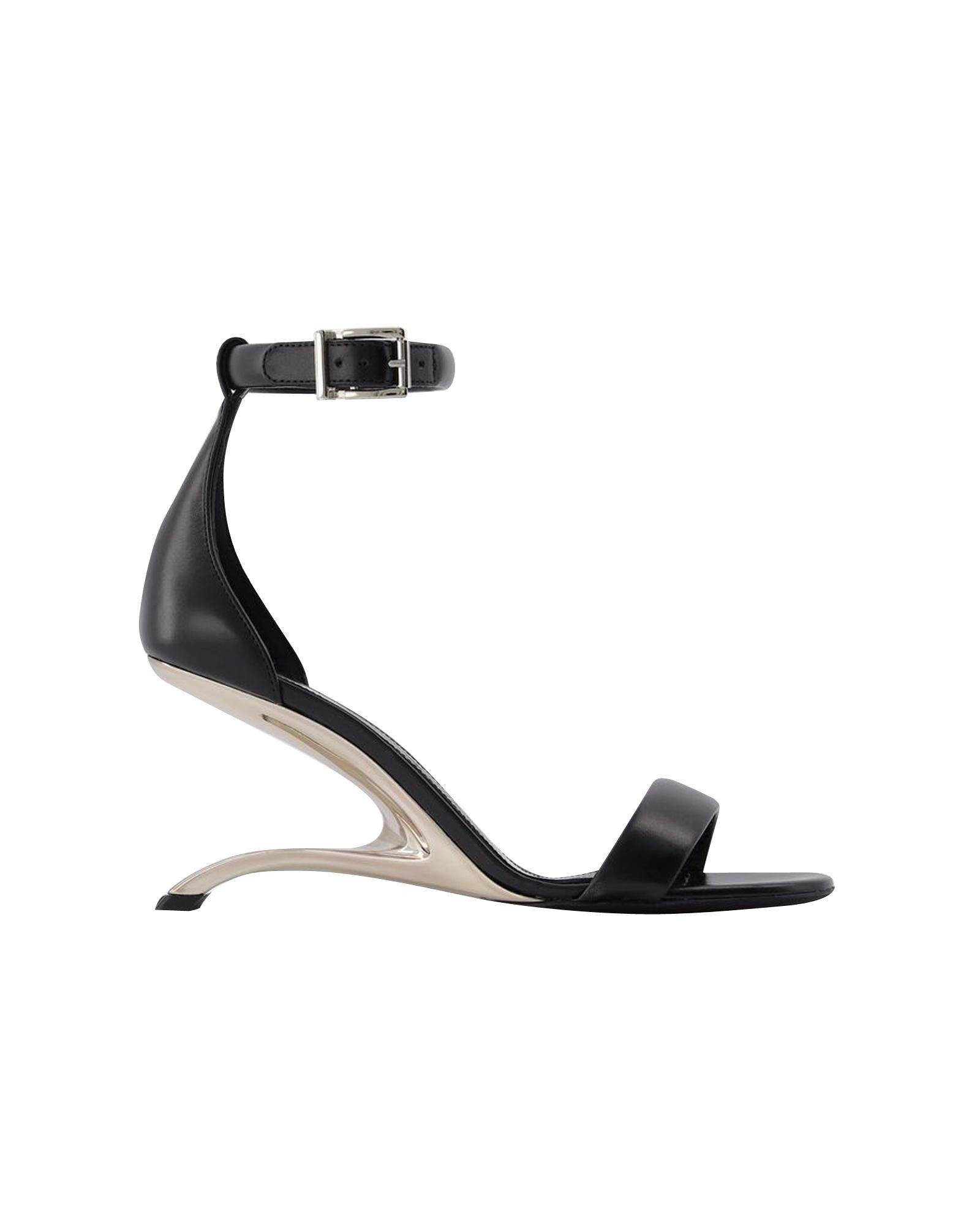 image of Alexander Mcqueen Black Leather Runway Sandals With Inverted Heel Shoes, Women's (Size 9)