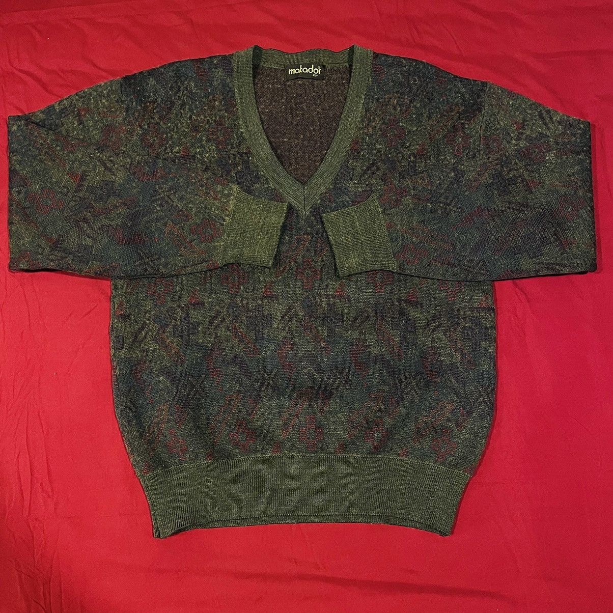 Vintage V Neck Monogram Knitted Sweater… Size M / US 6-8 / IT 42-44 - 2 Thumbnail