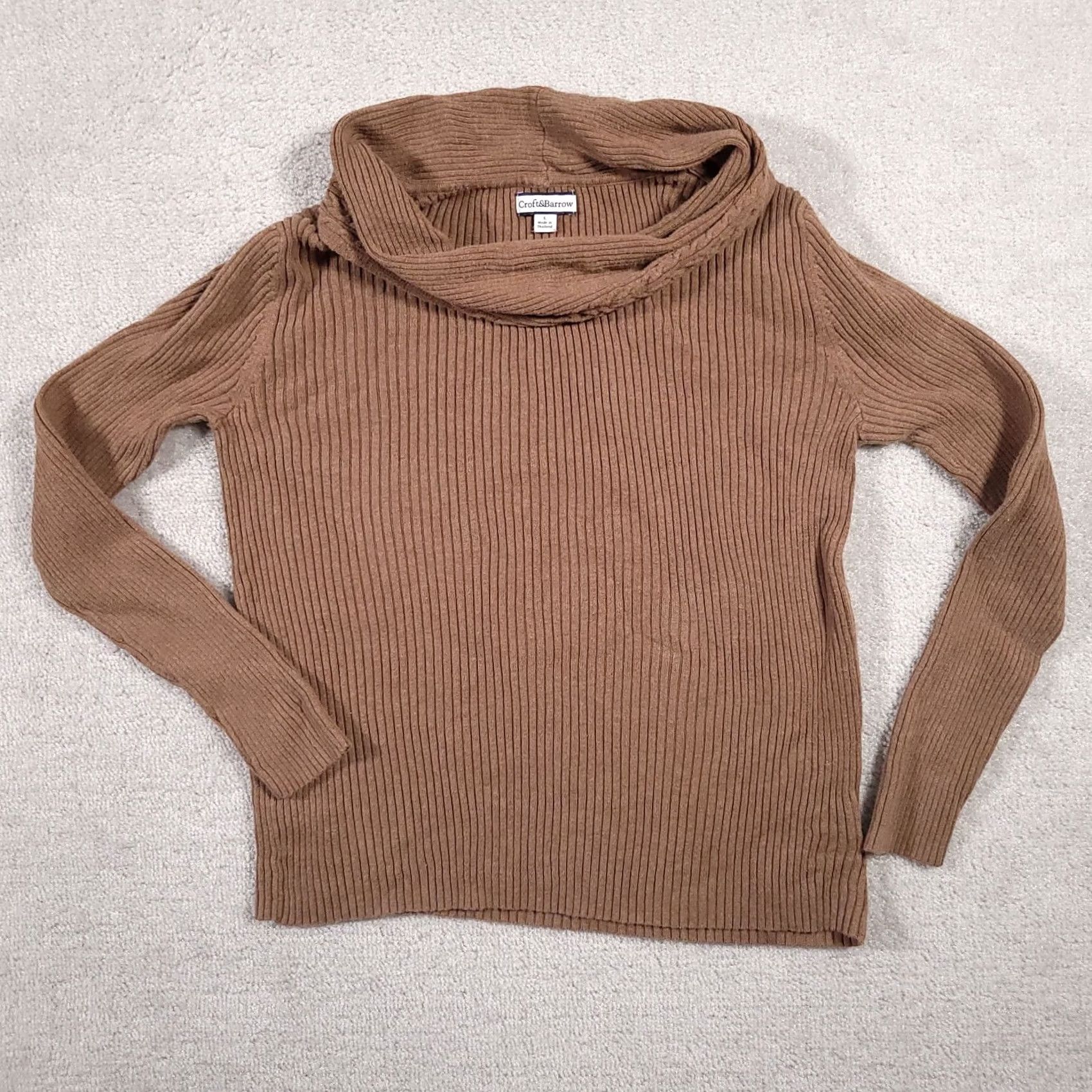 Croft & Barrow Croft & Barrow Sweater Women L Brown Cowl Neck Long Sleeve Ribbed Knit Size L / US 10 / IT 46 - 2 Thumbnail