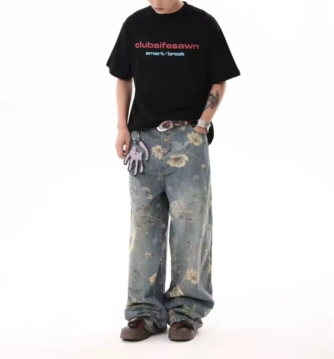 Japanese Brand × Jean Floral Printed Denim Streetwear Luxstyles Wide Leg Jeans Size US 32 / EU 48 - 5 Thumbnail