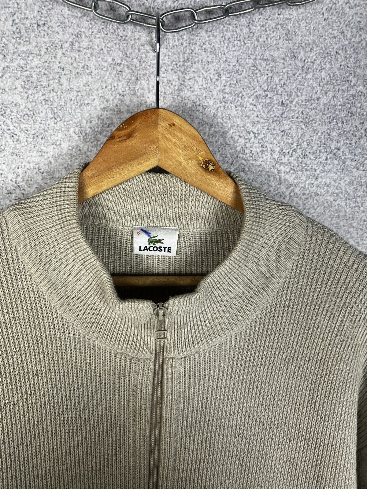 Lacoste Vintage Lacoste Full Zip Wool Knitted Sweater Beige Size US L / EU 52-54 / 3 - 4 Thumbnail