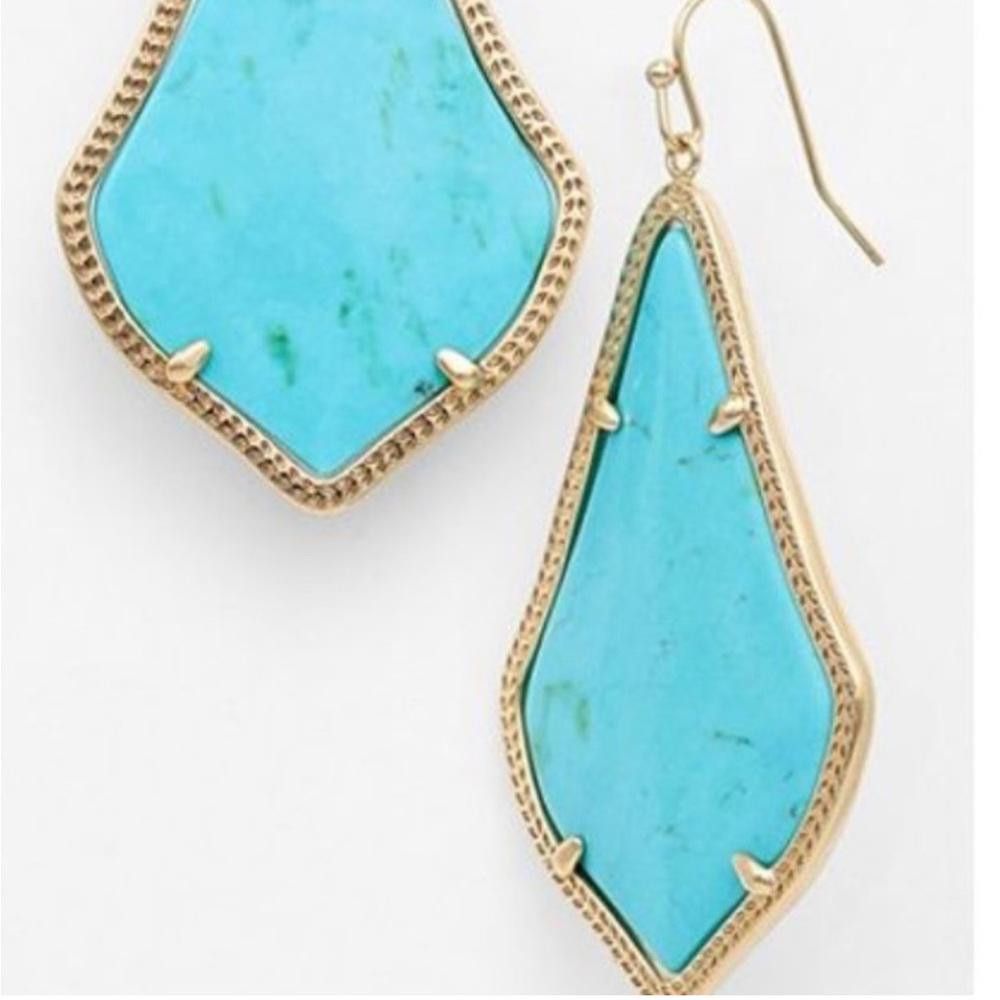 Designer Kendra Scott Alexandra Turquoise Blue Gold Drop Earrings Size ONE SIZE - 3 Thumbnail