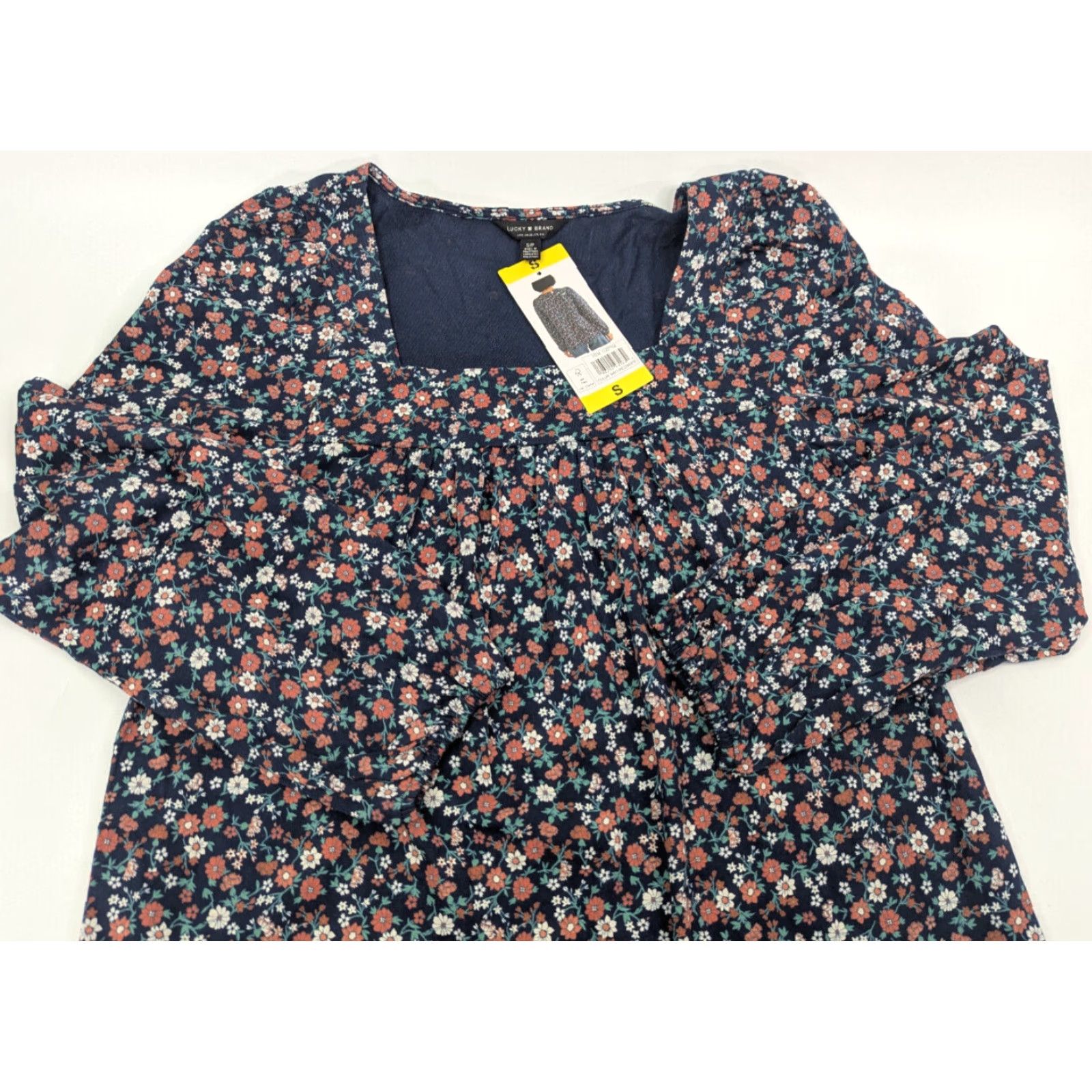 Lucky Brand NWT Lucky Brand Blouse Womens Small Square Neck Long Sleeve Floral Boho Hippy Multicolor Size S / US 4 / IT 40 - 6 Thumbnail