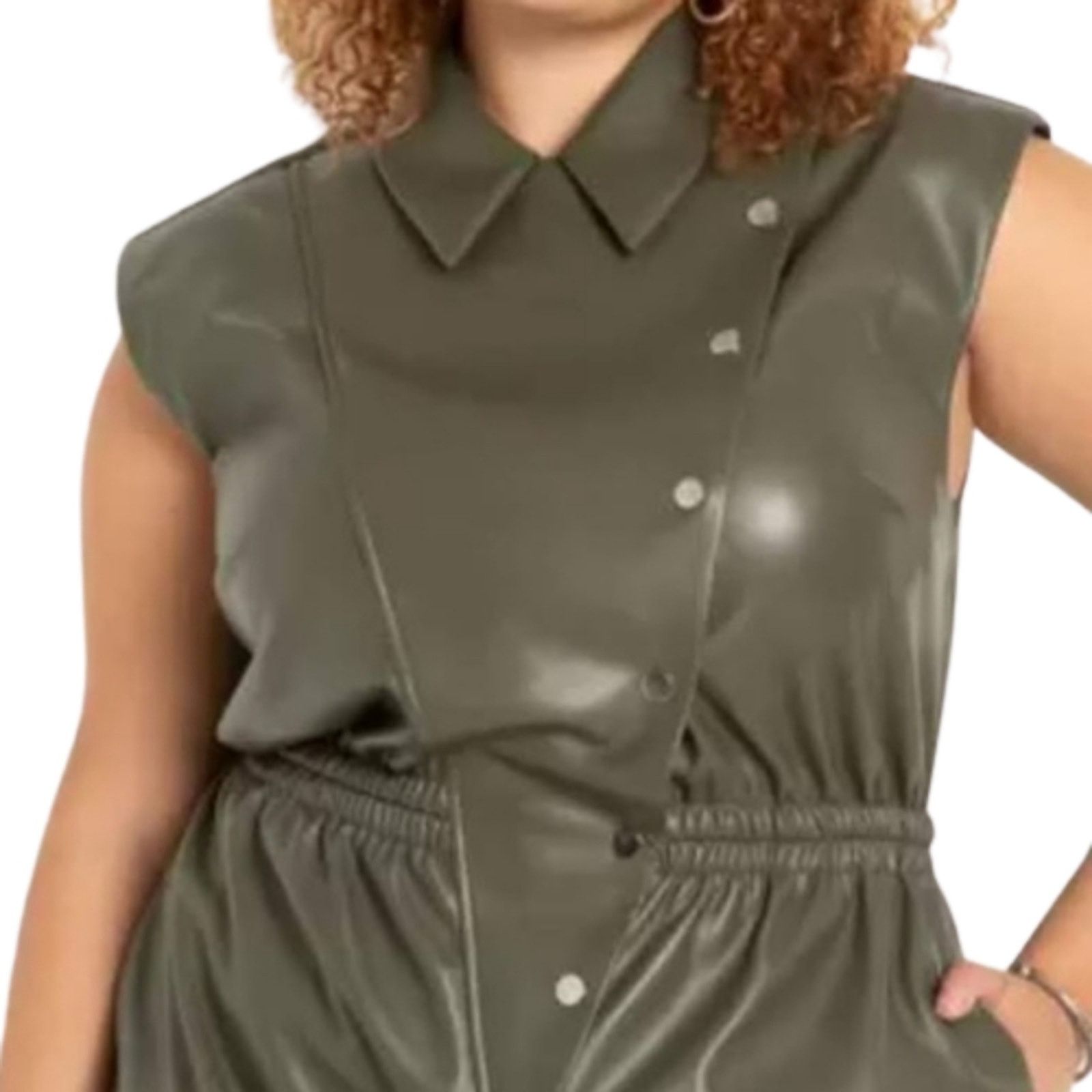 Other ELOQUII ☆ BUTTER SOFT OLIVE FAUX LEATHER ROMPER ☆ 22w ☆ NWT Size 42" / US 20 - 3 Thumbnail