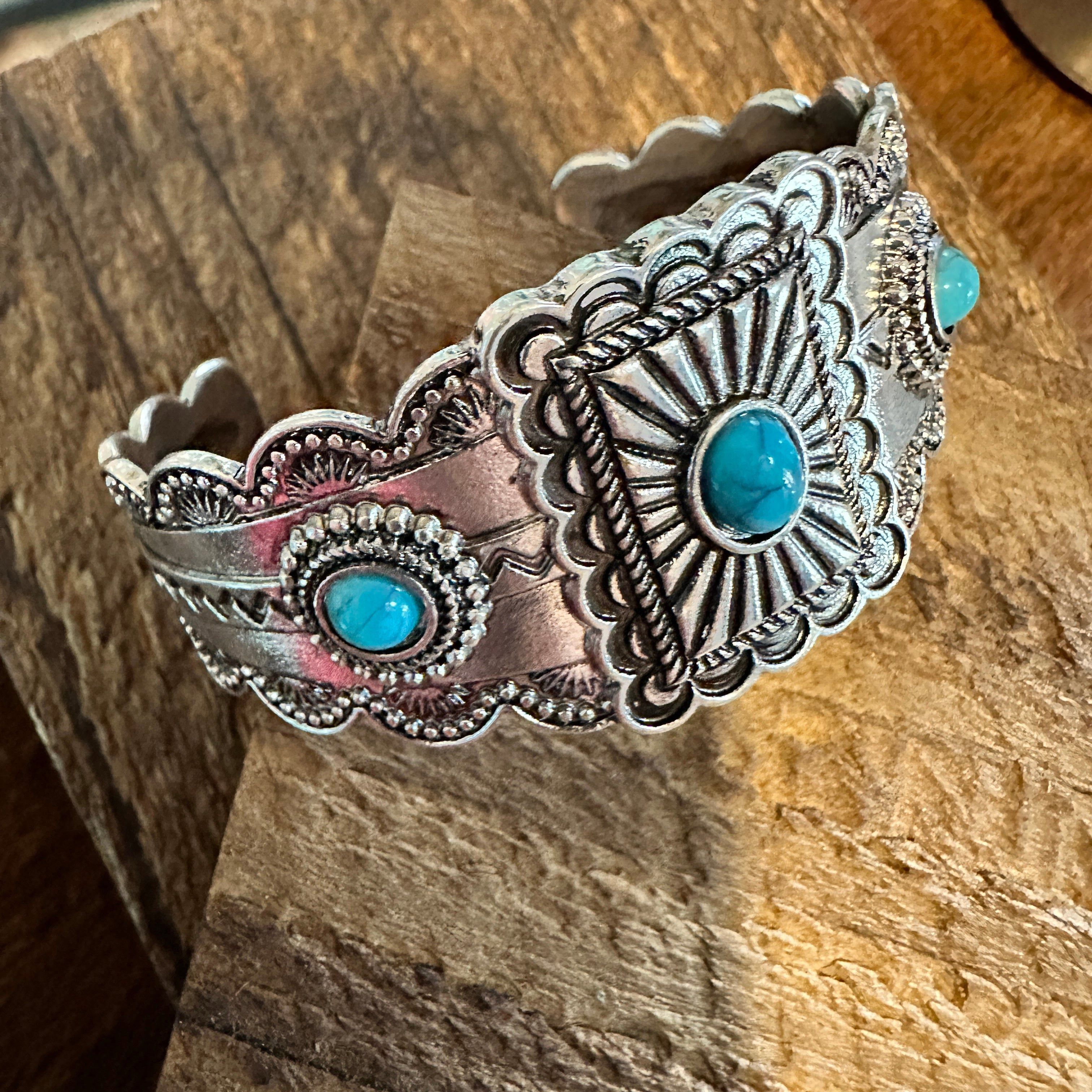 Other Boho Vintage SouthWestern Turquoise Concho Cuff Bracelet, Tu Size ONE SIZE - 5 Thumbnail