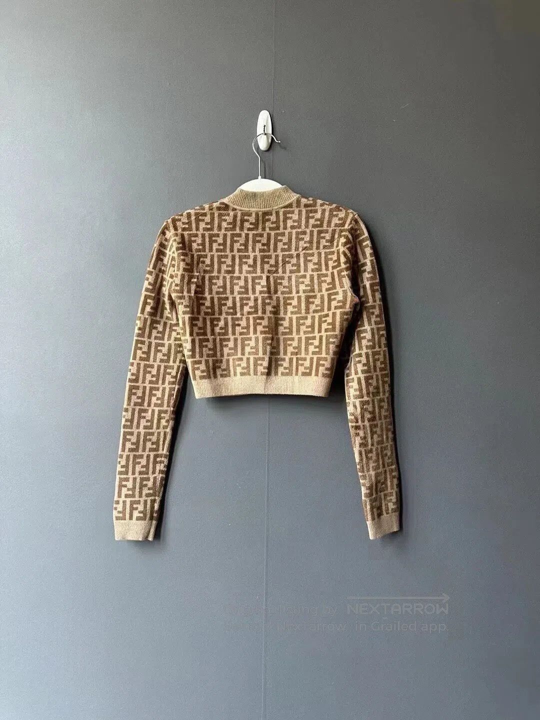 Fendi FENDI Brown Cropped All-Over Print Knit Sweater| Size M / US 6-8 / IT 42-44 - 2 Thumbnail