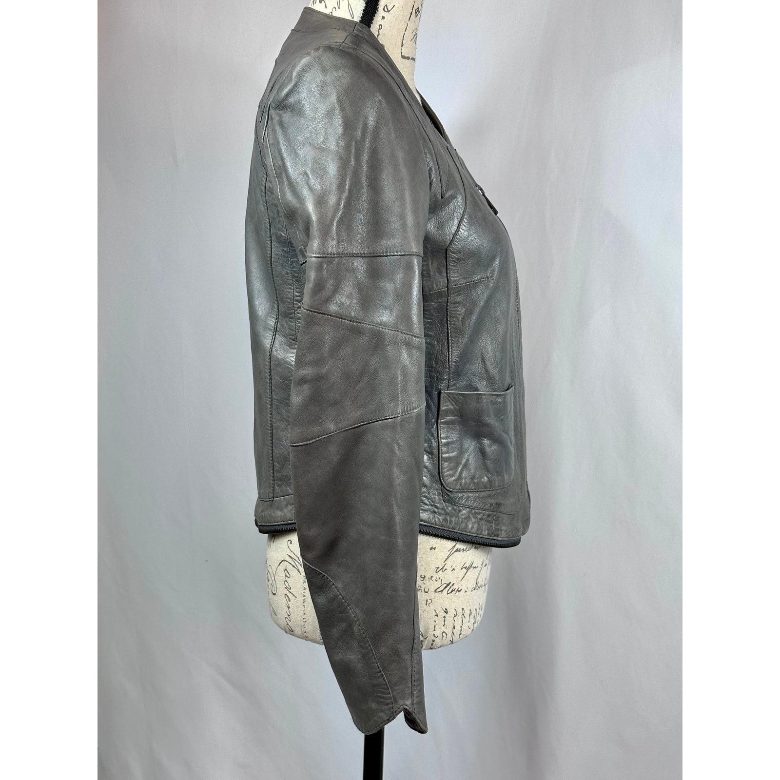 Zadig & Voltaire Zadig & Voltaire Vencia Collarless Lamb Leather Jackt Gray S Size S / US 4 / IT 40 - 10 Thumbnail