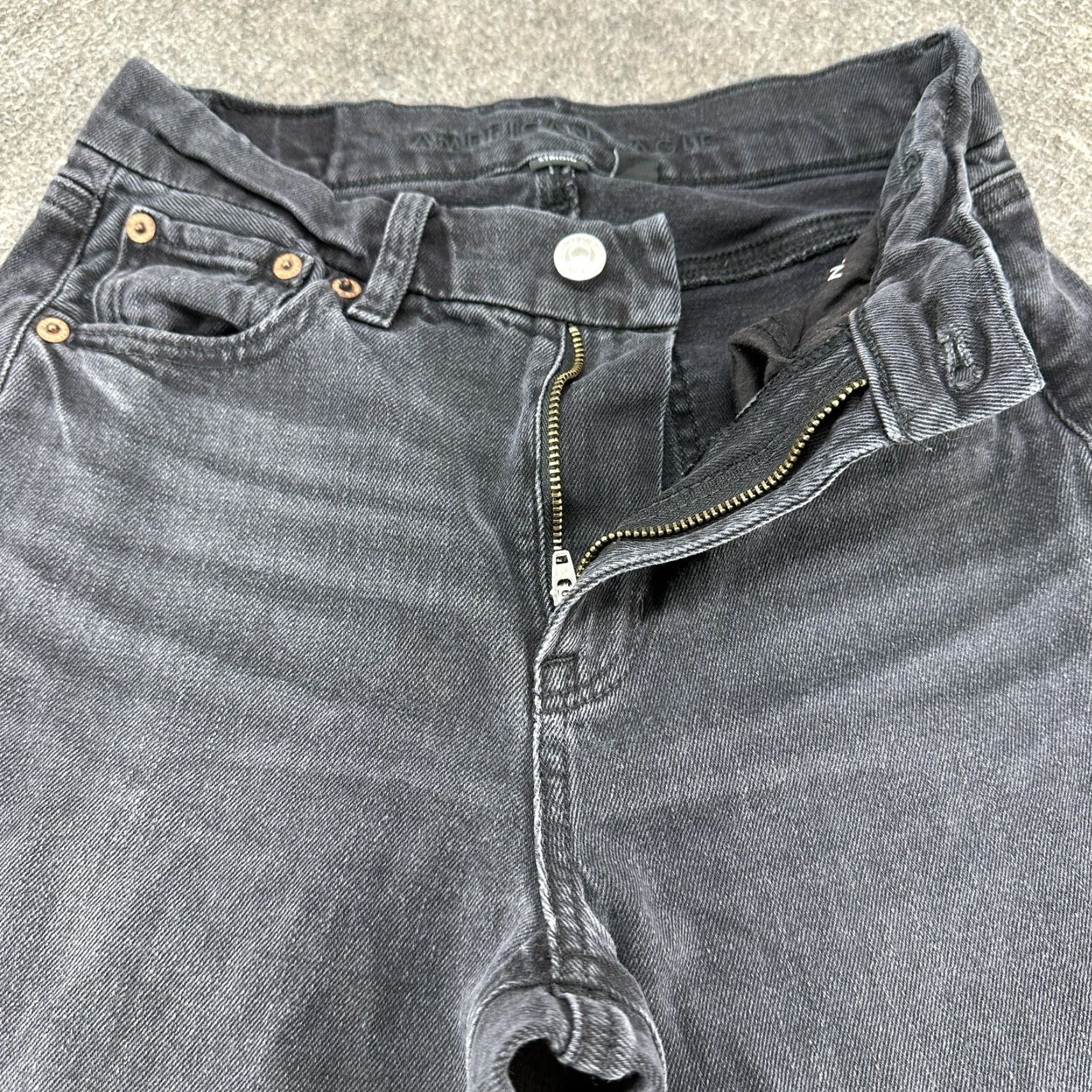 American Eagle Outfitters VINTAGE American Eagle Outfitters Jeans Womens 0 Long Black Curvy Super High Rise Baggy Straight 90s Grunge Retro Rock Distressed Jeans Womens 0 Black Size 25" / US 0 / IT 36 - 2 Thumbnail