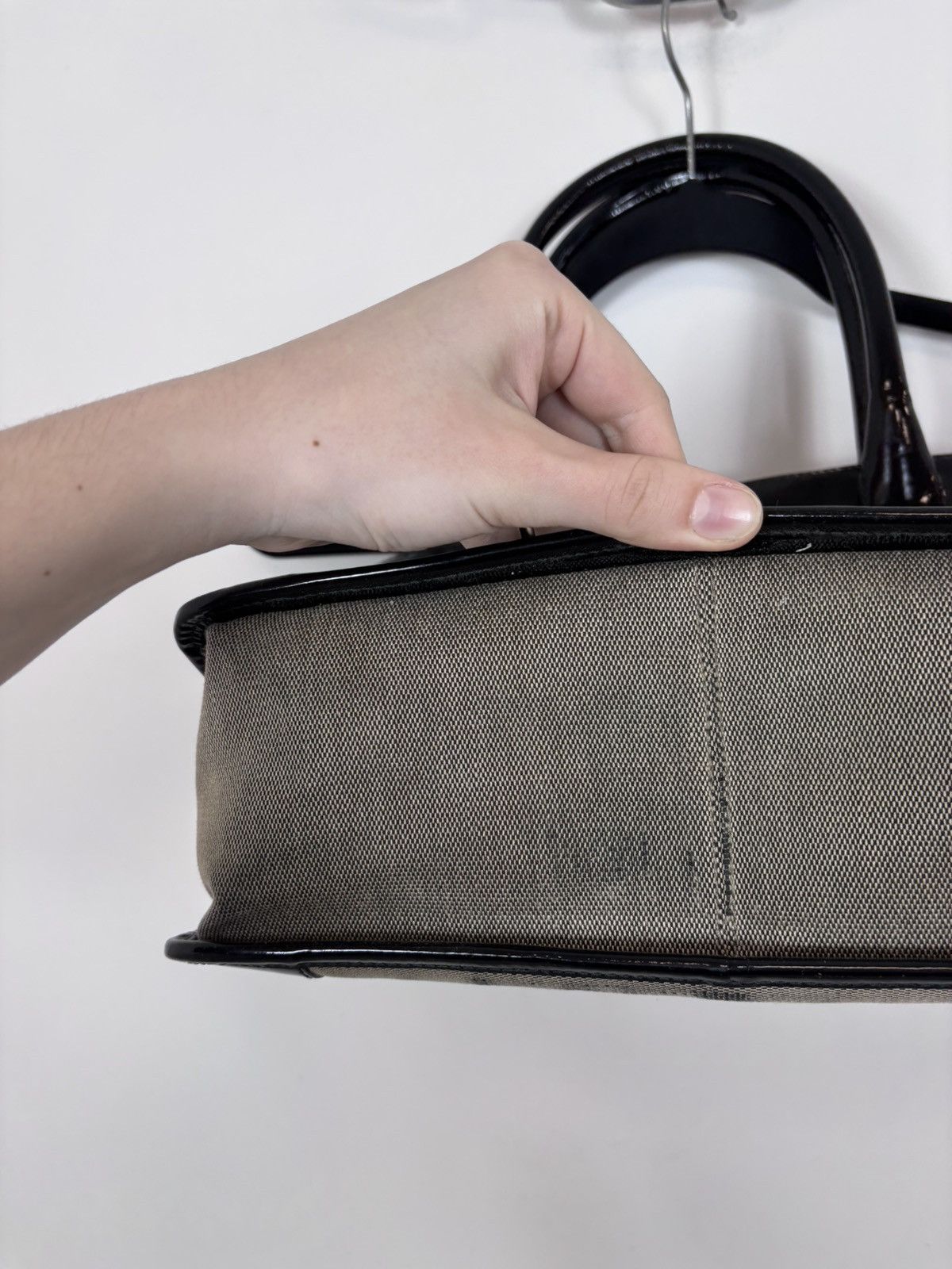 Gucci Gucci Canvas Patent Leather Gray Black Shoulder Handle Bag Size ONE SIZE - 11 Thumbnail
