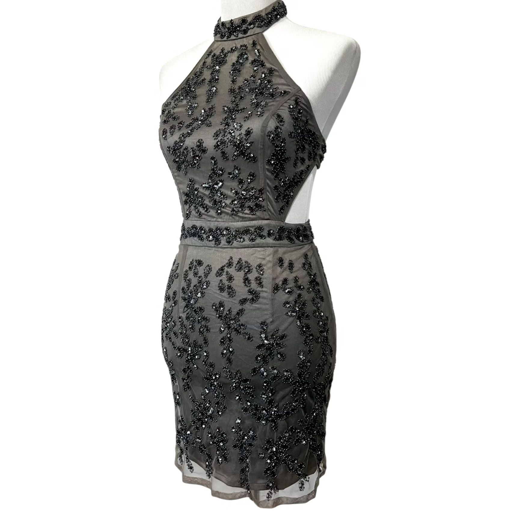 NBD NBD x REVOLVE Gabriela Dress in Steel Gray Mini Beaded Halter XS Dress Womens (XS) - Gray Size XS / US 0-2 / IT 36-38 - 5 Thumbnail