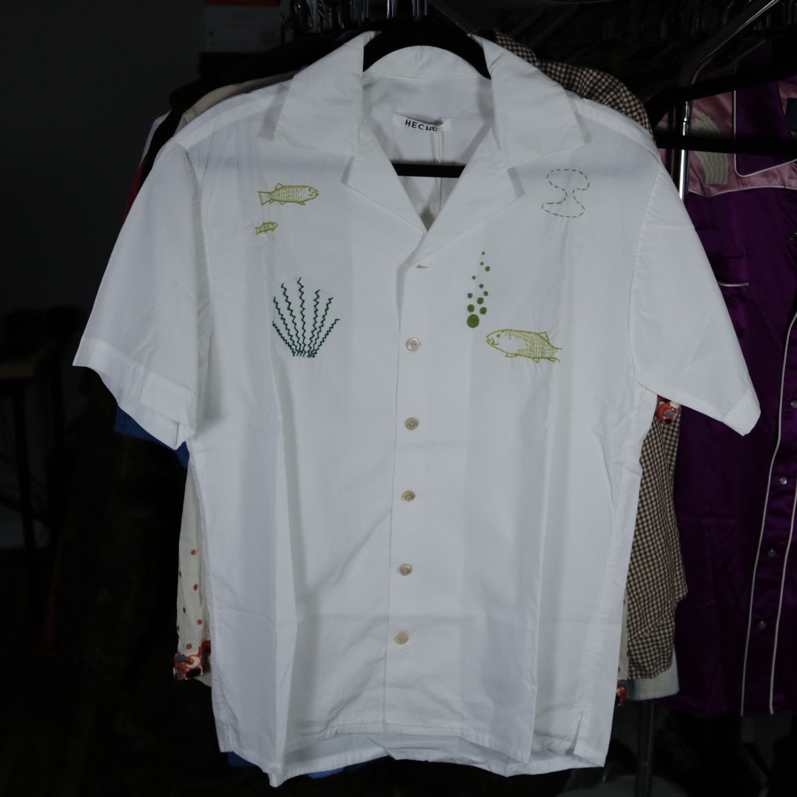 image of Daniel Hechter x Hook Echo Hecho Top Stitched Embroidered Shirt Barneys Small New in White, Men's