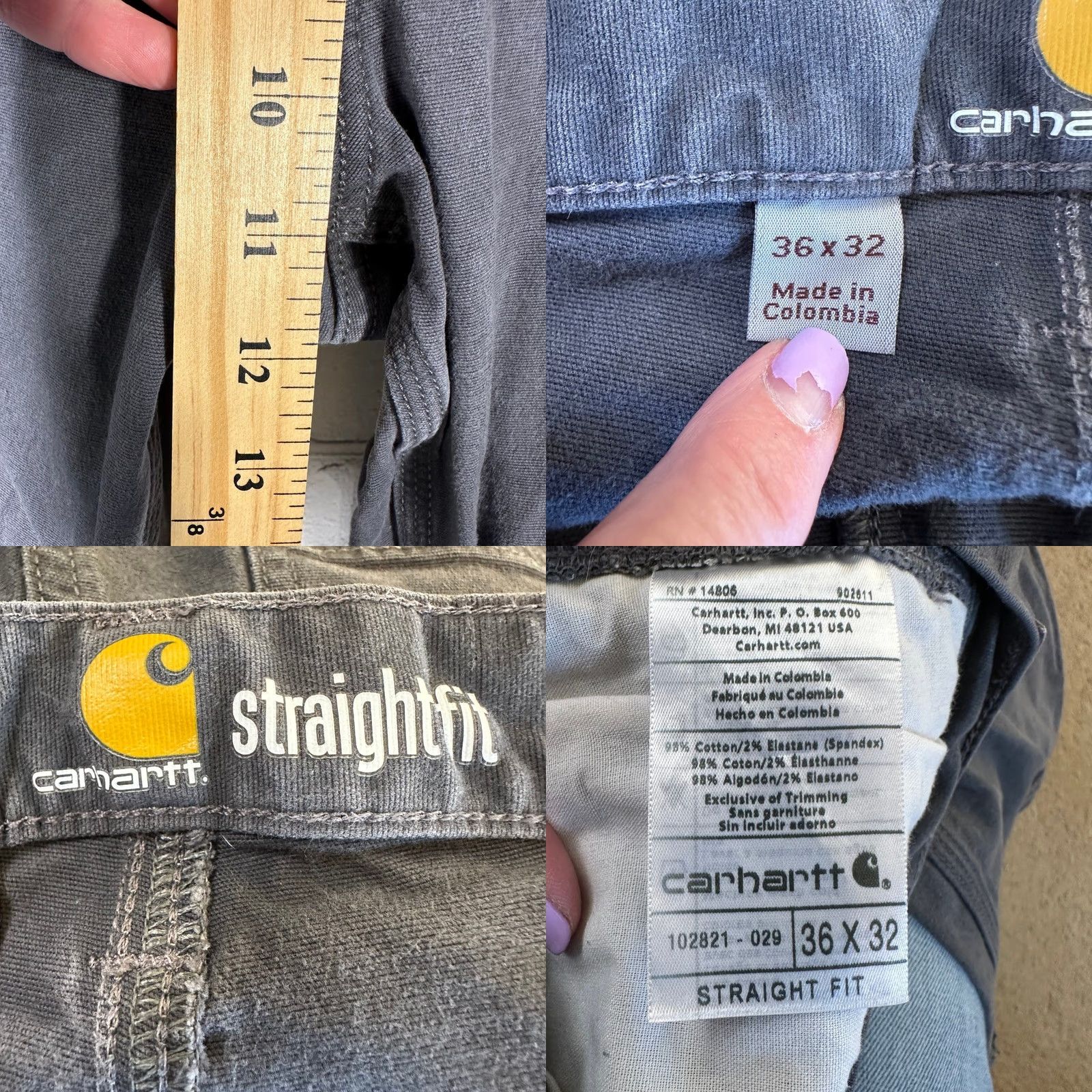 Carhartt Carhartt Mens Pants Canvas Dark Gray Charcoal 34x31 Straight Fit Work Size US 34 / EU 50 - 8 Thumbnail