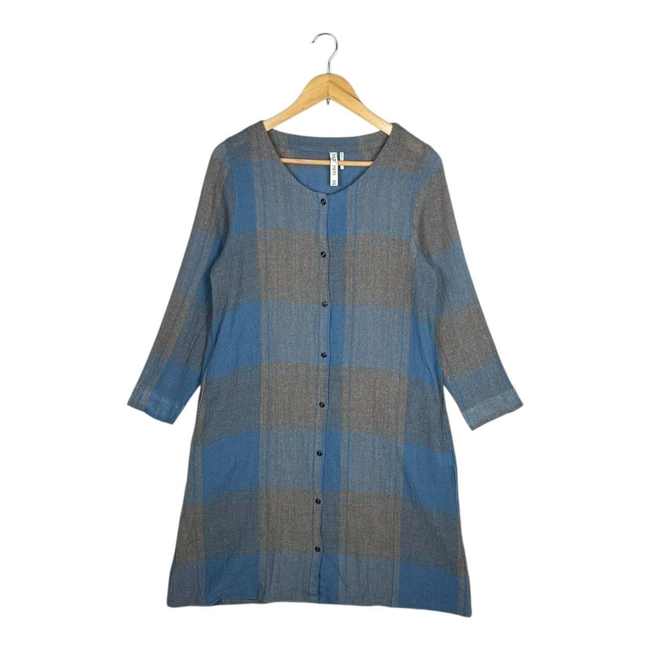 Japanese Brand Ichi Japan Wool Check Tunic Dress Lagenlook Mori Grey OS Size S / US 4 / IT 40 - 1 Thumbnail