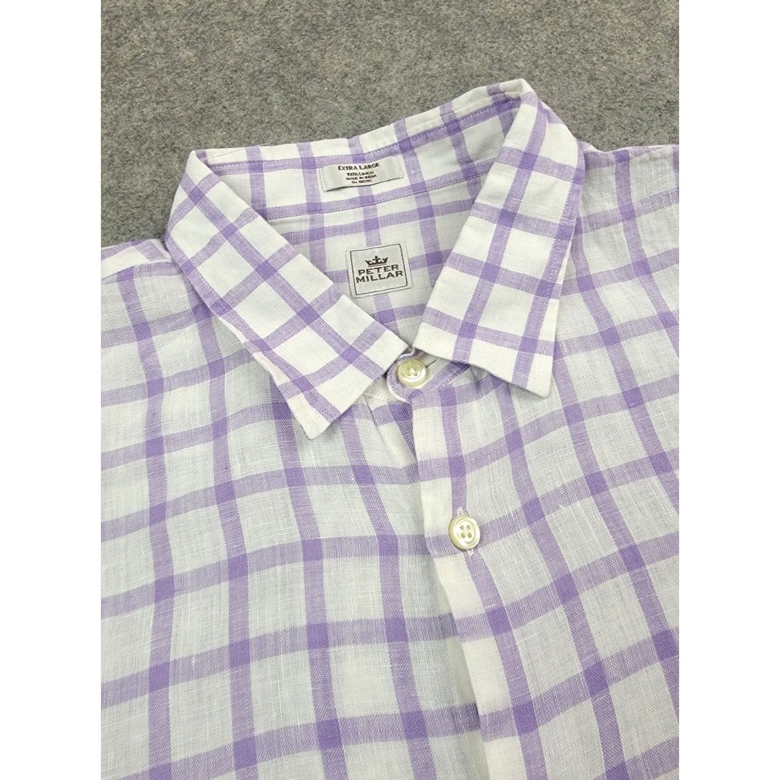 Peter Millar Peter Millar Shirt Mens XL White Purple Check Long Sleeve Button Up 100% Linen Size US XL / EU 56 / 4 - 4 Thumbnail