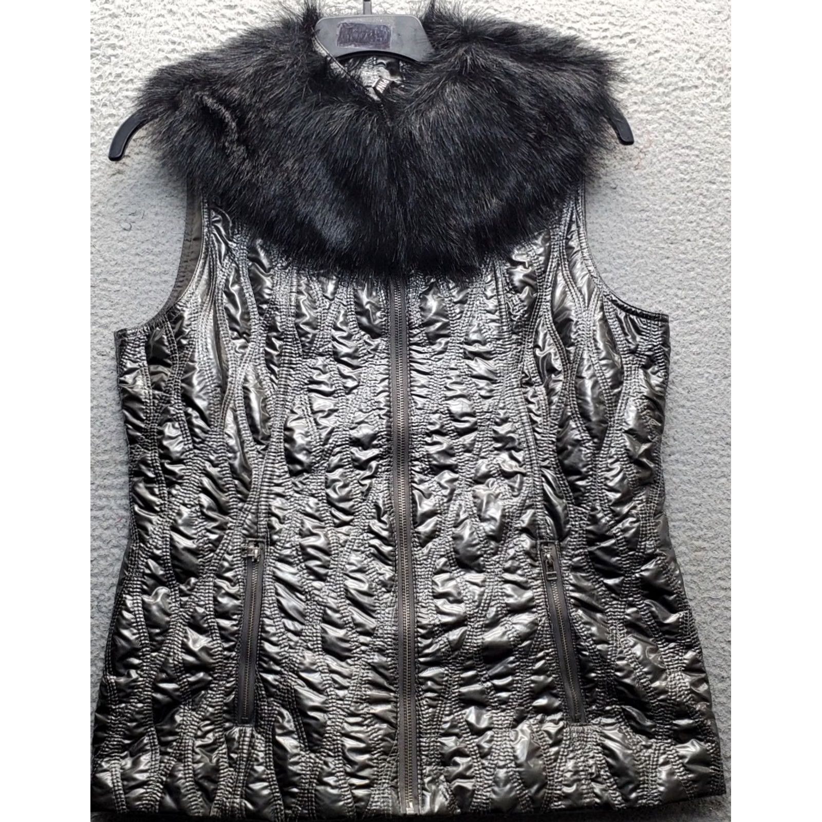 Pinko G.G. Pink Quilted Puffer Vest Women L Multicolor Full Zip Faux Fur Collar, Regular Fit, Sleeveless, Casual Outerwear, Puffer Vest, NEW? Size L / US 10 / IT 46 - 2 Thumbnail