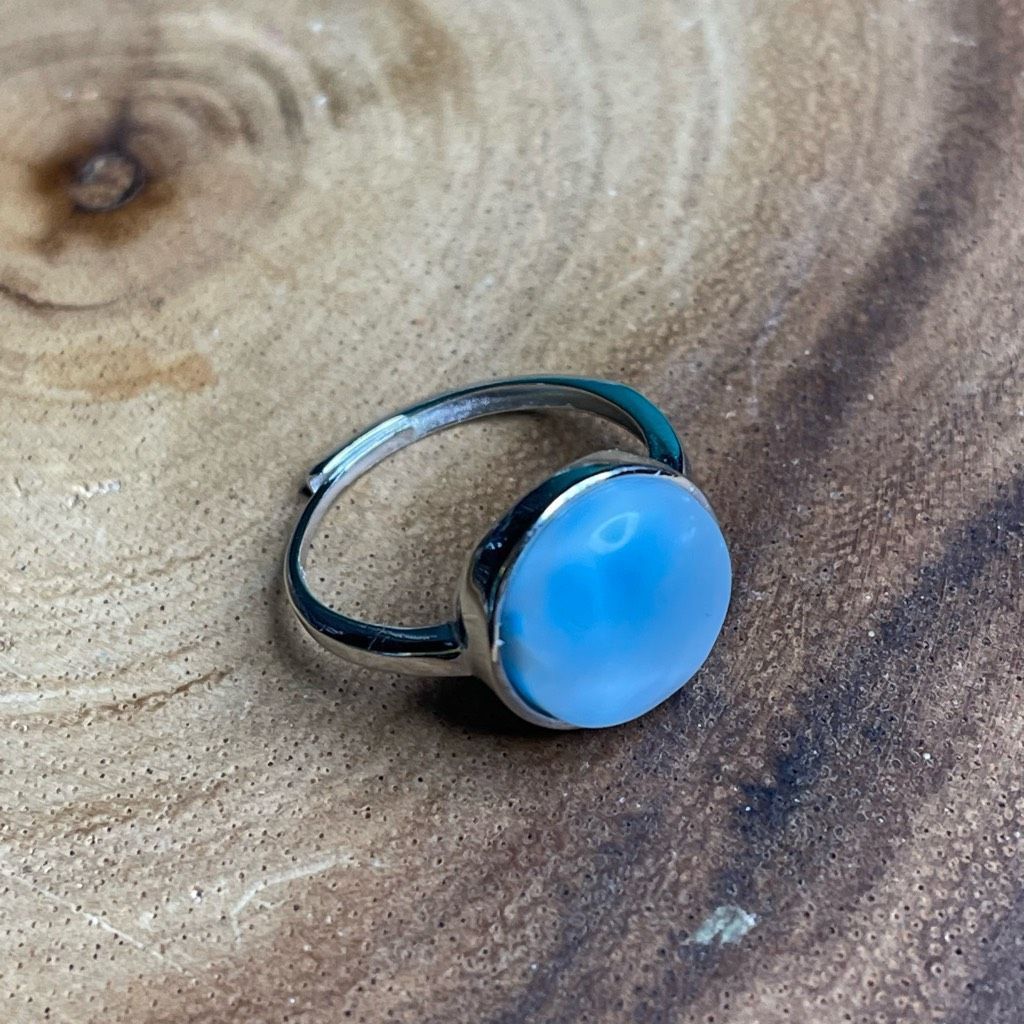 Other Larimar S925 sterling silver adjustable ring 10mm natural st Size ONE SIZE - 13 Thumbnail