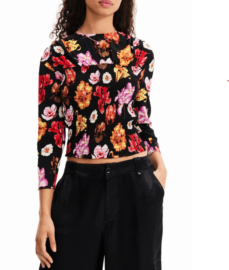 Desigual BLUS ROSA L Colourful Floral Cropped Blouse 88936 Size L / US 10 / IT 46 - 2 Thumbnail
