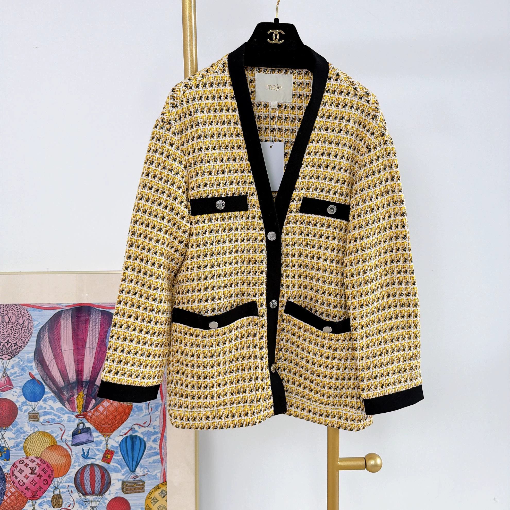 Maje Maje Yellow Tweed Jacket 36 Size XS / US 0-2 / IT 36-38 - 1 Thumbnail
