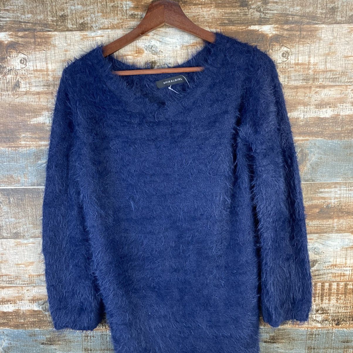 Japanese Brand DL Spiral Girl Dark Blue Fur shaggy Knitwear #C1094 Size S / US 4 / IT 40 - 5 Thumbnail