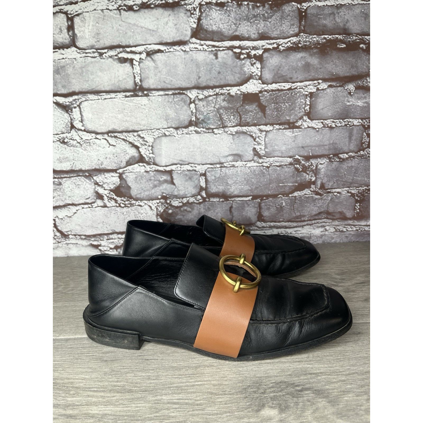Frame Frame Le Montecito Black Leather Gold Harness Loafers Shoes Size US 8 / IT 38 - 15 Thumbnail