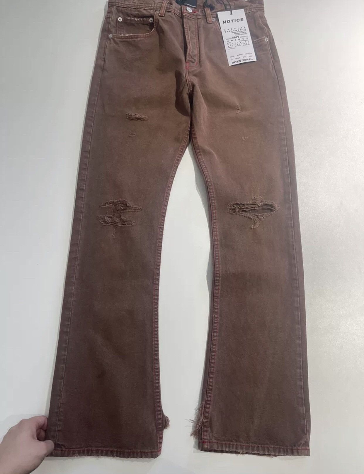 image of Enfants Riches Deprimes Slightly Damaged Denim Jeans in Brown, Men's (Size 31)