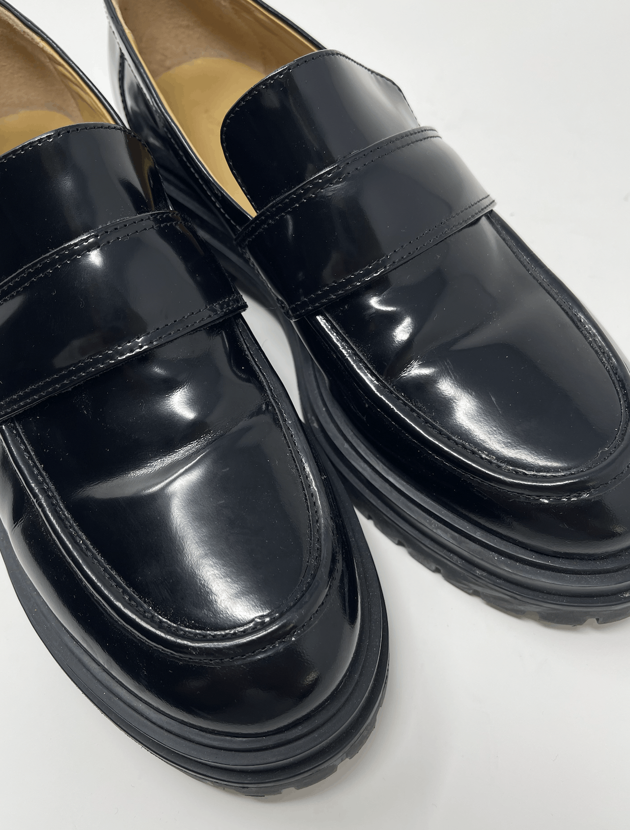 Tony Bianco Black Patent Leather Chunky Loafers Size 10