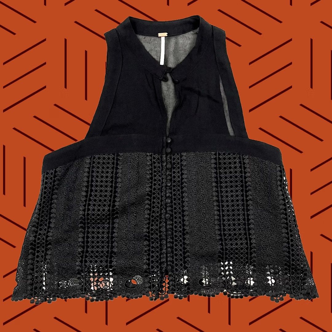 Free People Free People Rory Tank Top Womens S Black Lace Sleeveless Tank Blouse Vintage No Size S / US 4 / IT 40 - 1 Thumbnail