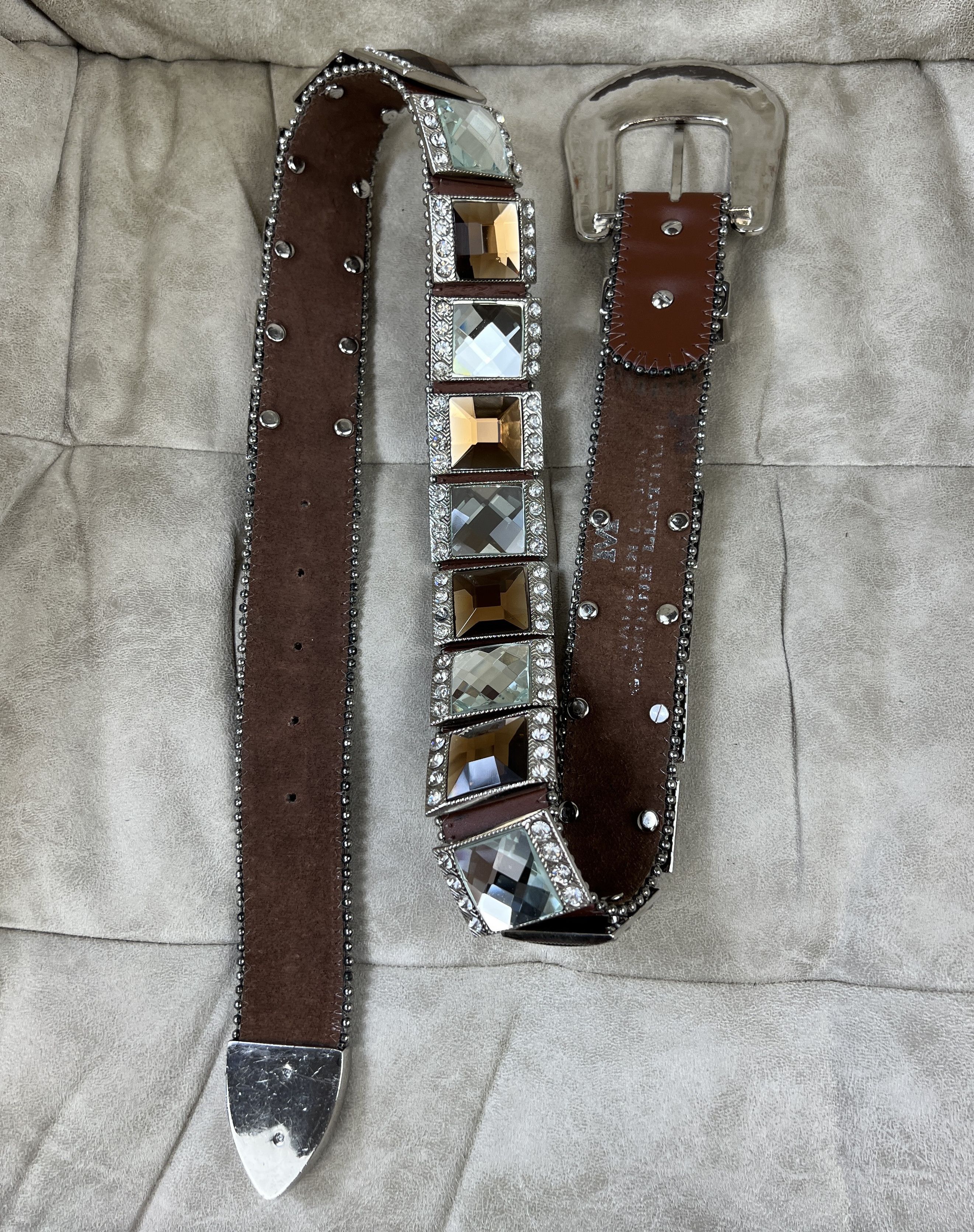 Vintage Y2K Heavy Rhinestones Crystals Leather Belt BB Simon Style Size ONE SIZE - 10 Thumbnail