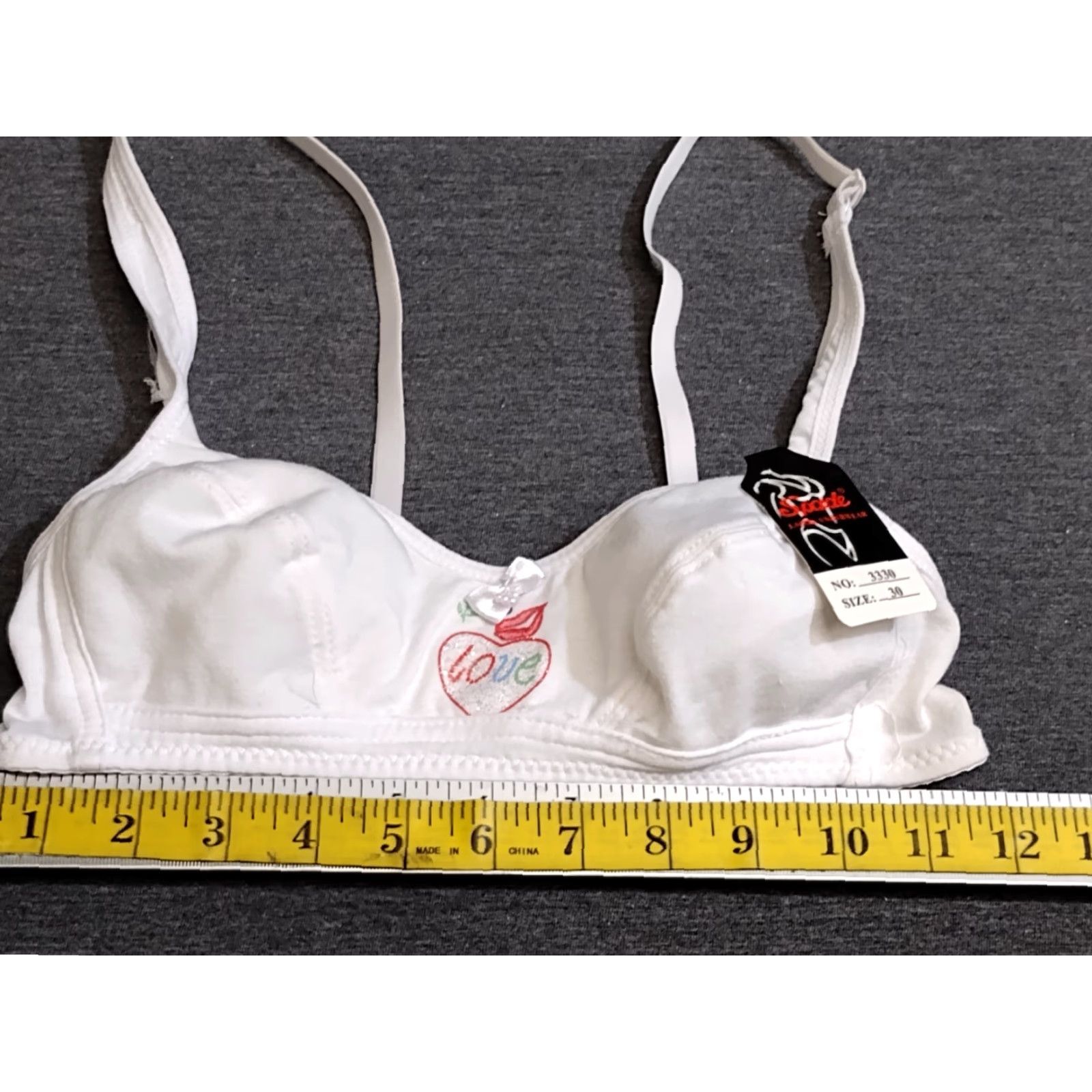 Vintage Spade Bra Women's White Love Logo Bra Size 30 Style 3330 Bralette Adjustable Strap Wireless One Size Cup 30 Logo Love Shirt? Size ONE SIZE - 7 Thumbnail