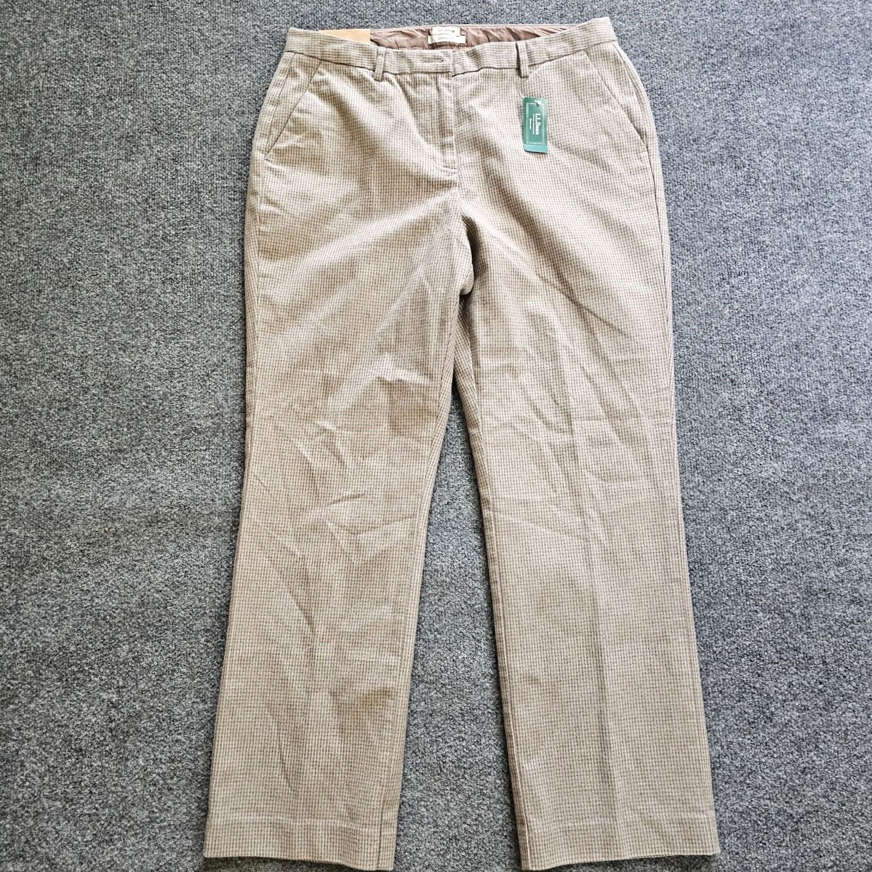 Vintage L.L. Bean Pants Womens 14 Beige Flannel Houndstooth Straight Leg Career Classic Size 36" / US 14 / IT 50 - 2 Thumbnail