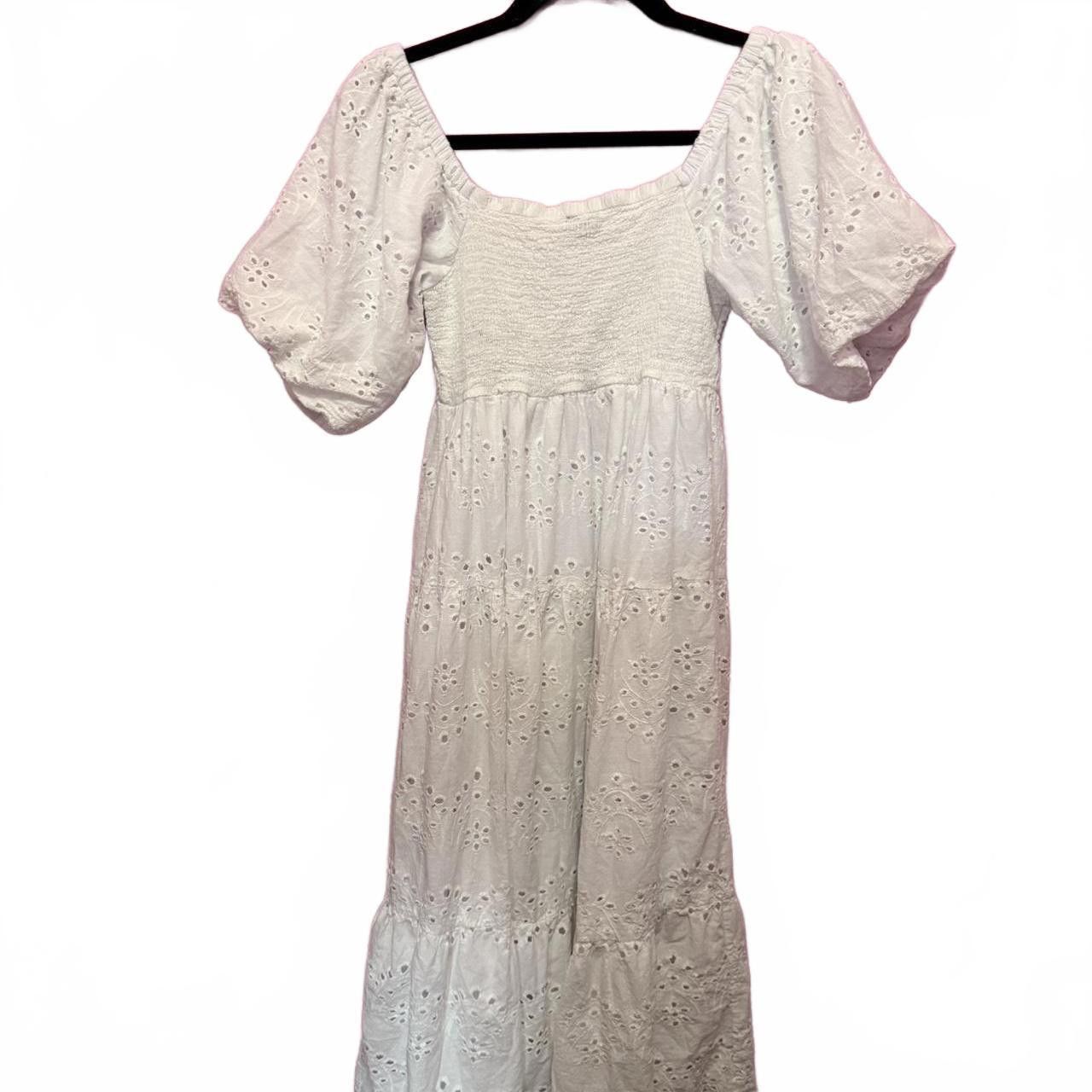 Designer Chic White Puff Sleeve Midi Dress Size S / US 4 / IT 40 - 2 Thumbnail