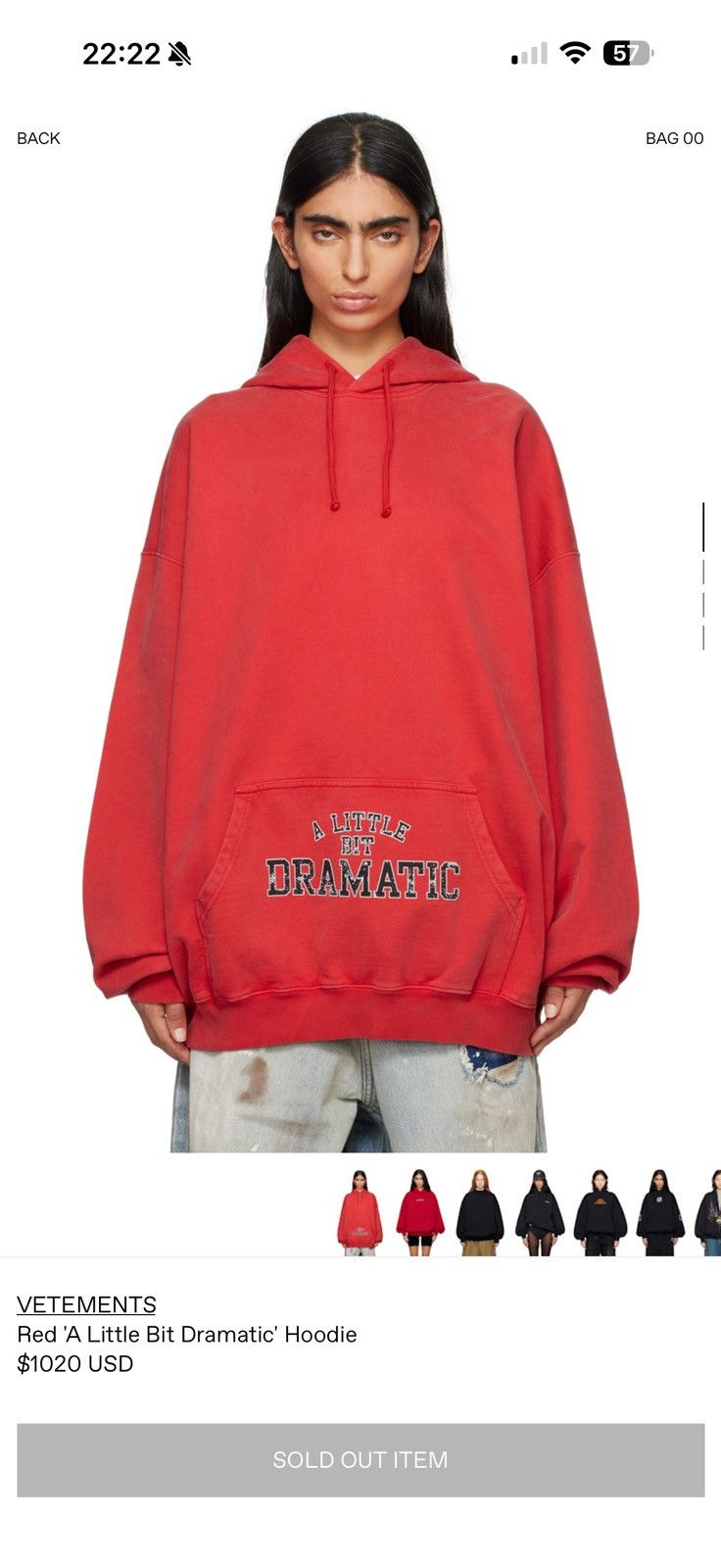 VETEMENTS Red ‘A Little Bit Dramatic’ Hoodie