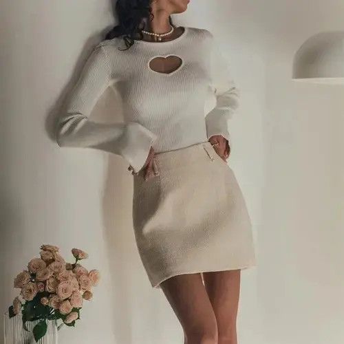 Japanese Brand Ribbed Knitted Sweaters For Women 2023 Cut Out Size ONE SIZE - 4 Thumbnail
