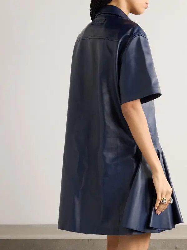 Marni o1w1db10426 Pleated Leather Mini Shirt Dress in Blue Size S / US 4 / IT 40 - 3 Thumbnail