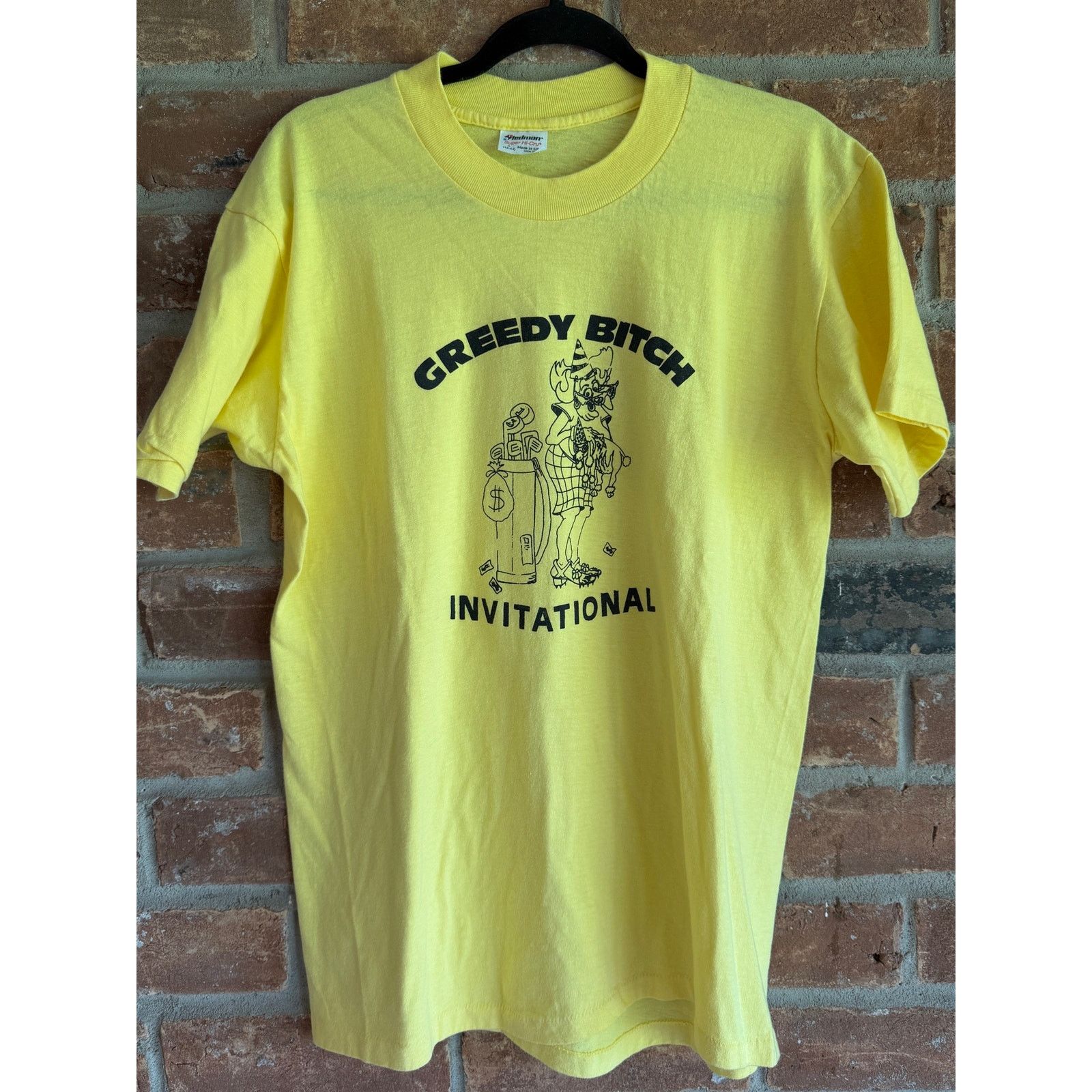 Vintage 80s Greedy Bitch Invitational Golf Tee USA L