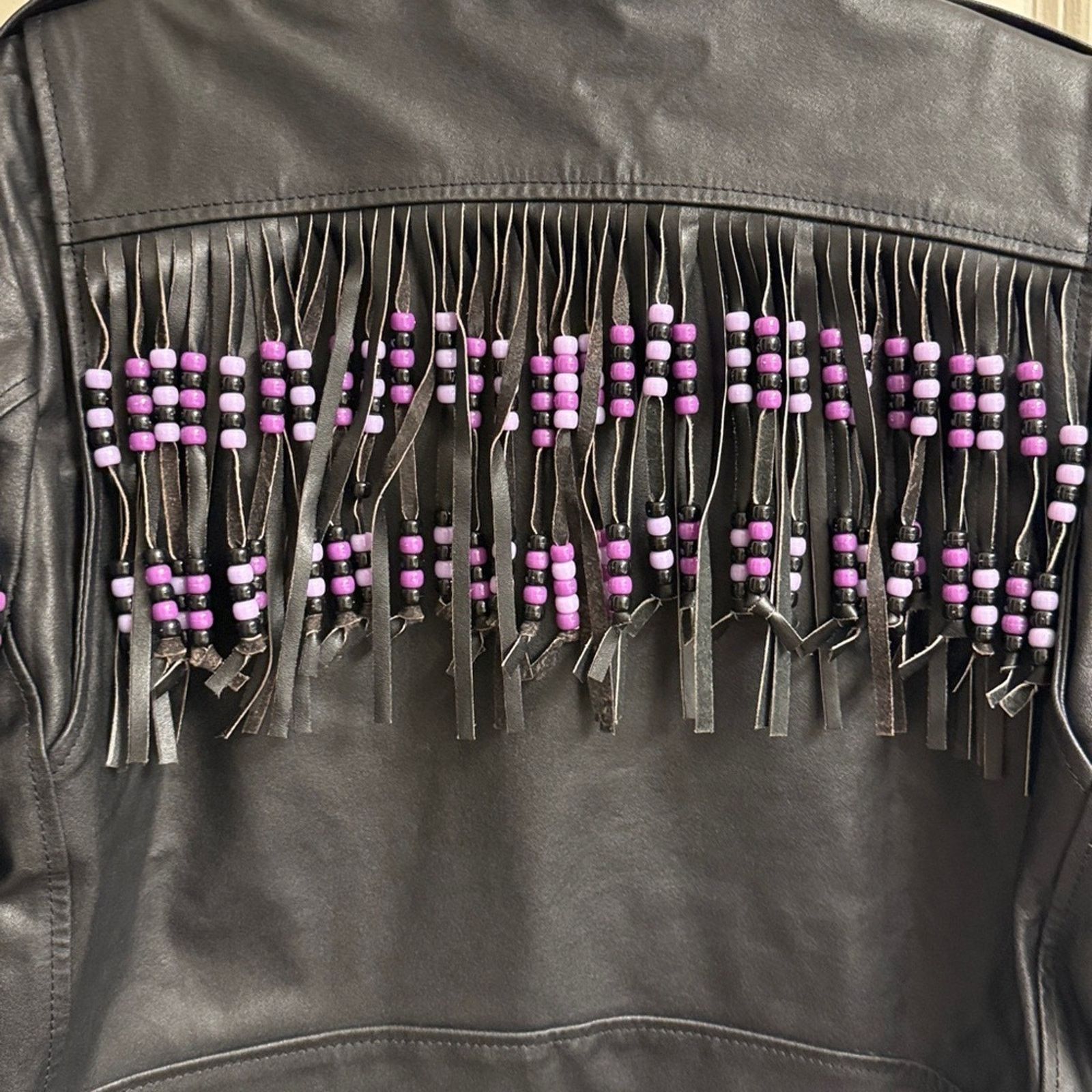 Niki Vintage Niki Black Leather Fringe motorcycle Jacket beaded Size XL / US 12-14 / IT 48-50 - 4 Thumbnail
