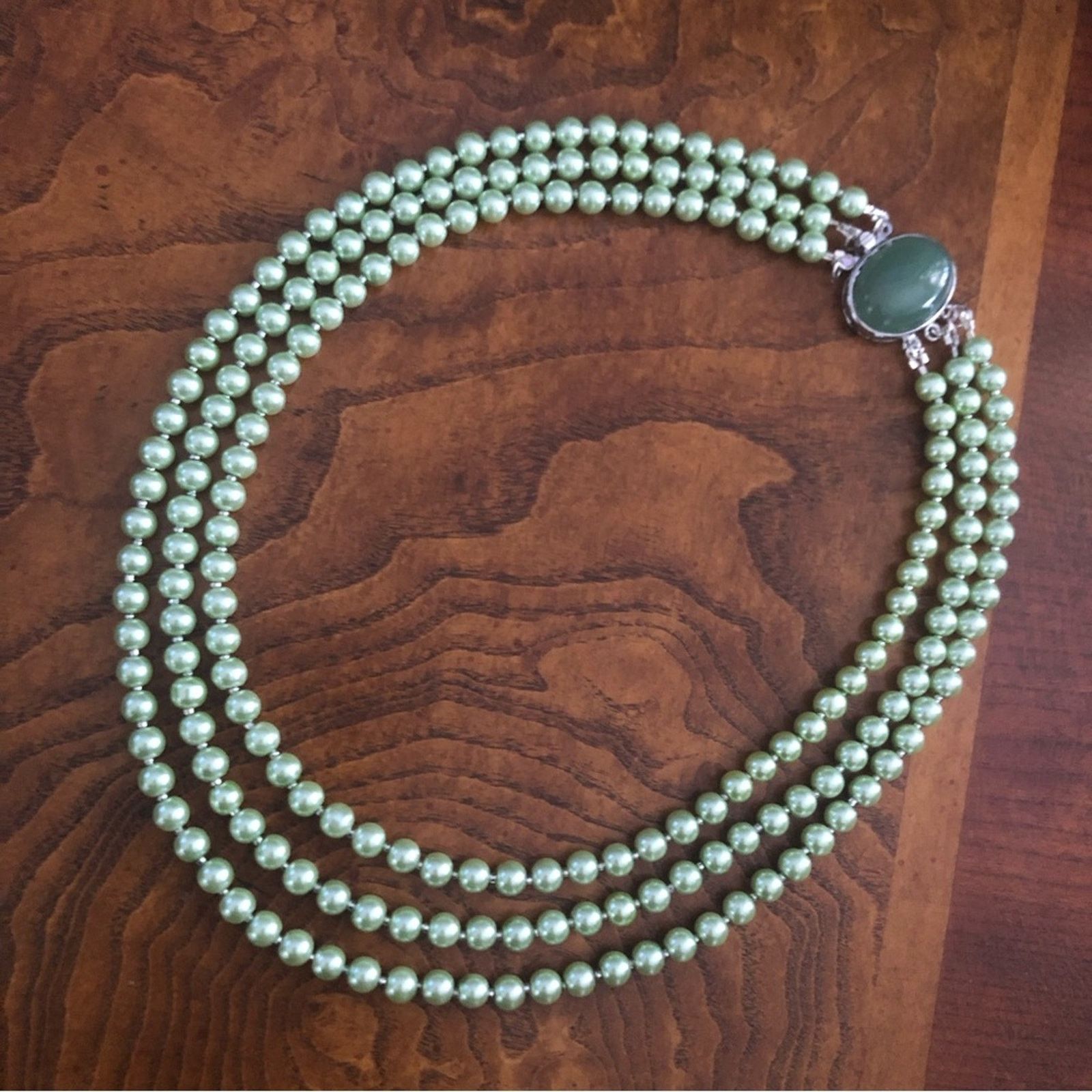 Handmade Handcrafted triple strand glass Pearl aventurine neckla Size ONE SIZE - 6 Thumbnail