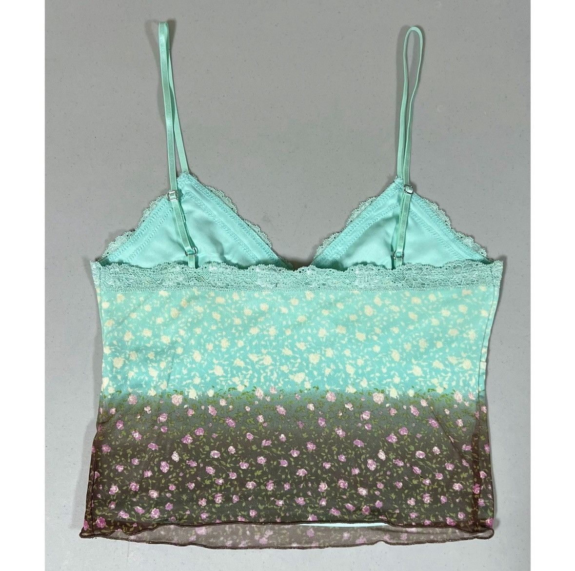 Vintage Teal Brown Ombré Floral Lace Mesh Tank Top Shirt Size S 🧚🏼‍♀️🤎✨ Size S / US 4 / IT 40 - 4 Thumbnail
