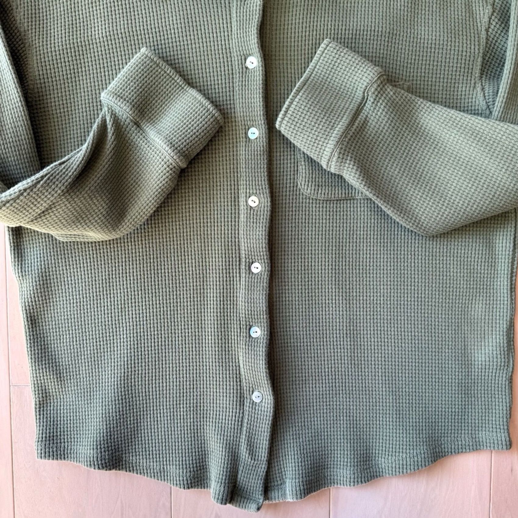 DONNI. VINTAGE Donni Waffle Button Down Women's S Green Made in USA Loungewear Boho Glam Size S / US 4 / IT 40 - 5 Thumbnail