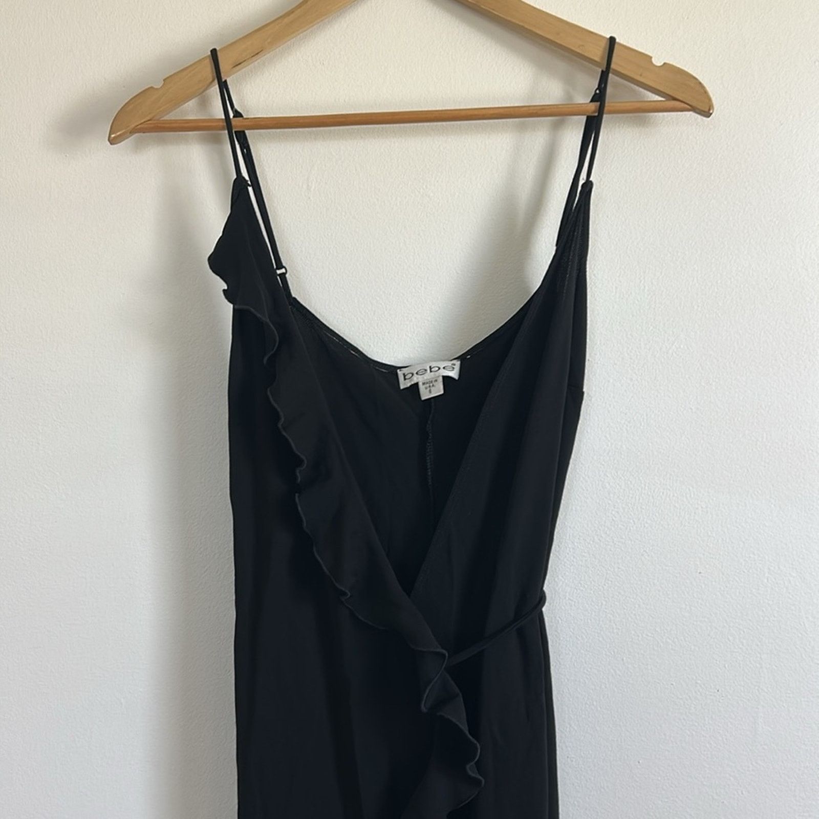 Bebe Vintage Bebe 90s/Y2K Black Ruffle Wrap Midi Dress Size M / US 6-8 / IT 42-44 - 4 Thumbnail